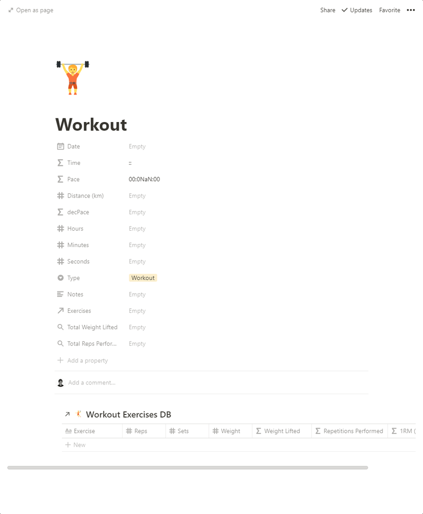 Workout Template screen