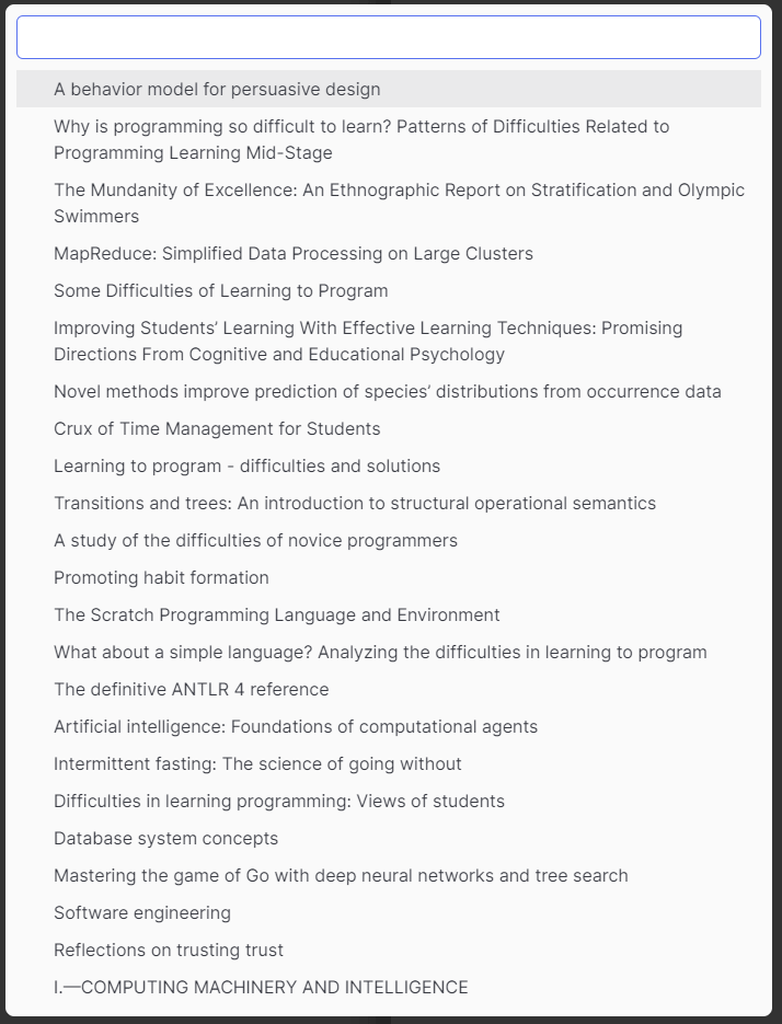 Suggestor showing all papers in my Zotero collection