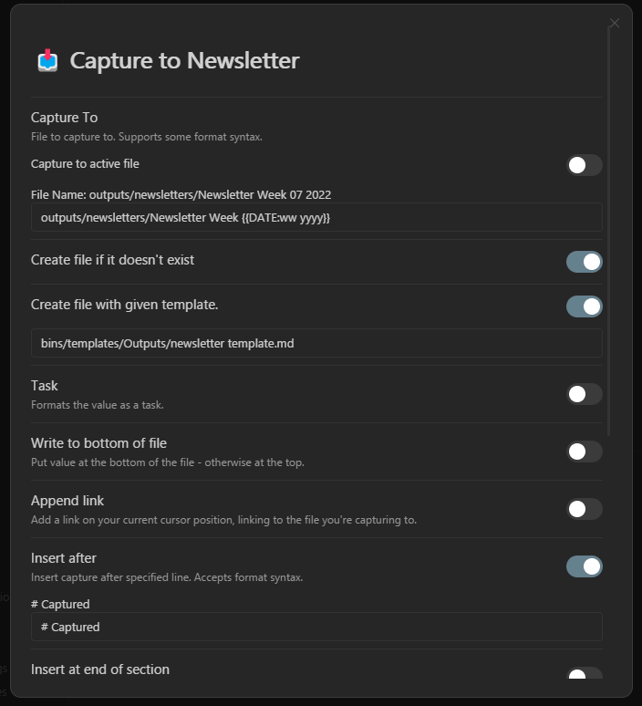 QuickAdd Newsletter Capture Choice